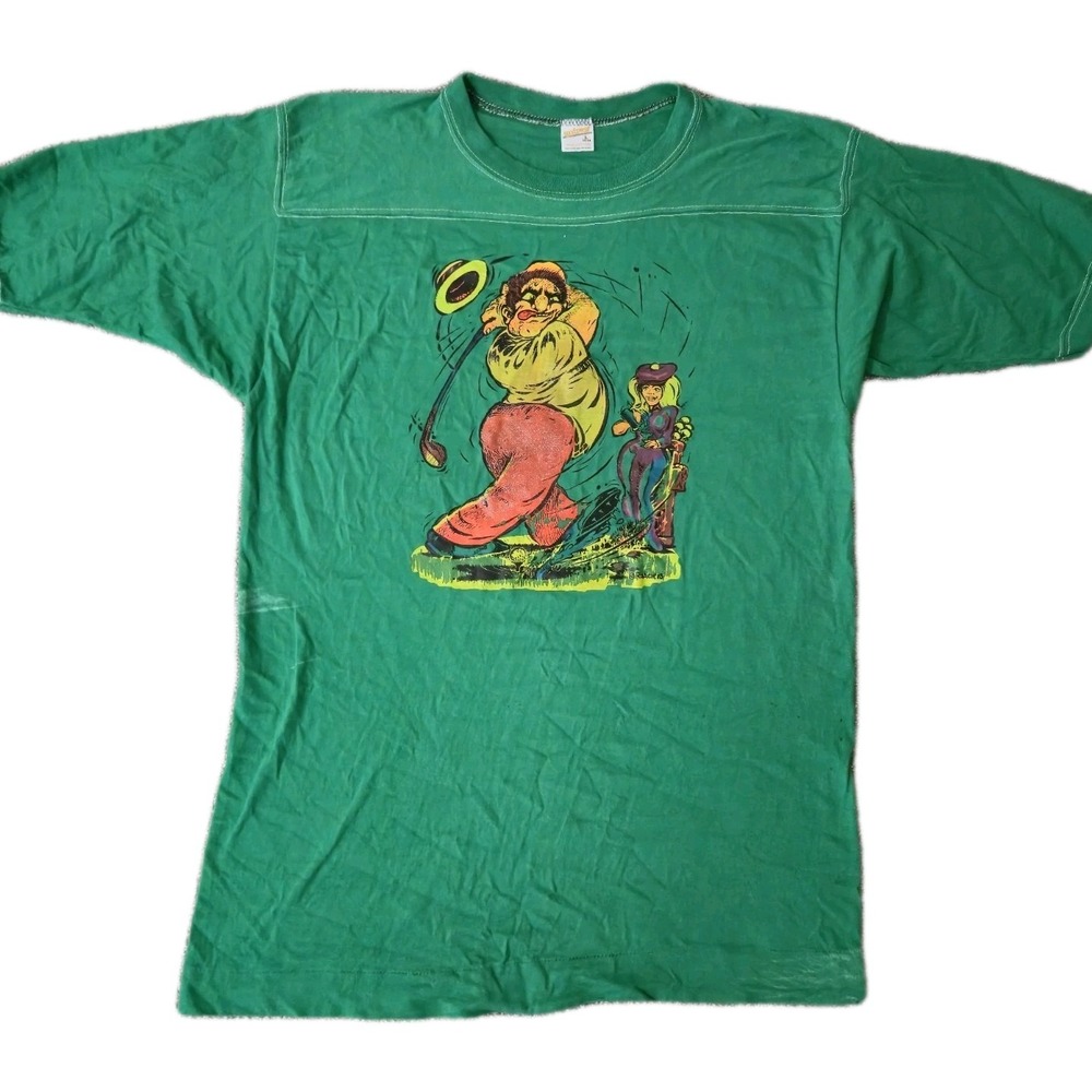 Vintage 1973 Roach Golf Swing T-Shirt Size L Single Stitch Woman Funny Art
